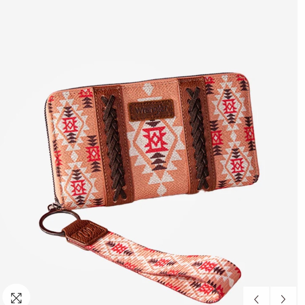 Wrangler Aztec Pattern Wristlet in Red and Brown